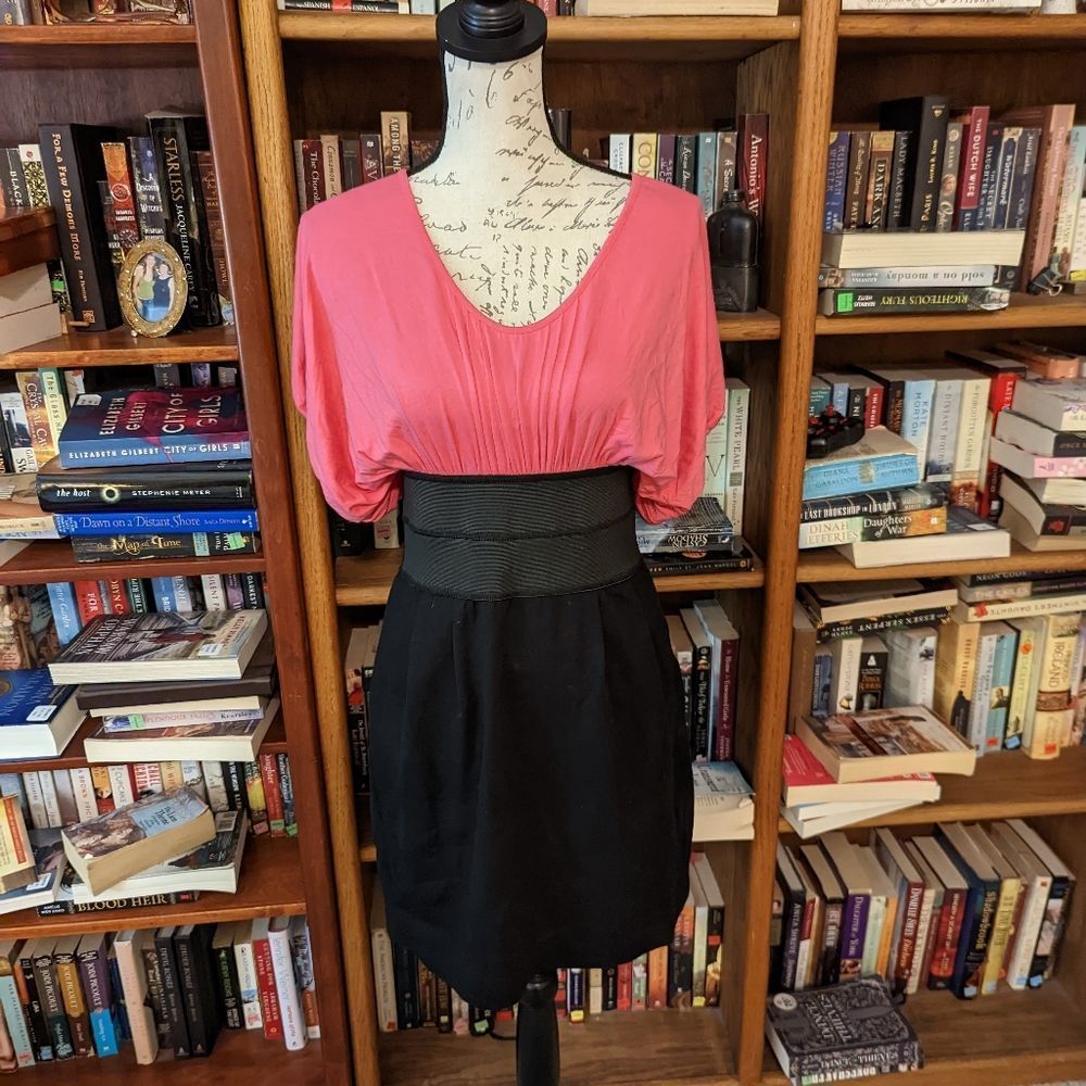 LA rok vintage pink blousesoon top black stretch pencil skirt bottom sz m nwt